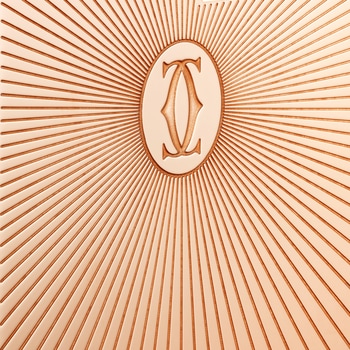 Double C de Cartier logo square lighter with Sunray motif in rose-golden finish Double C de Cartier logo square lighter with Sunray motif in rose-golden finish