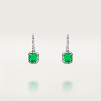 Cartier Destinée sleeper earrings, 2 emerald-cut emeralds, paved Cartier Destinée sleeper earrings, 2 emerald-cut emeralds, paved