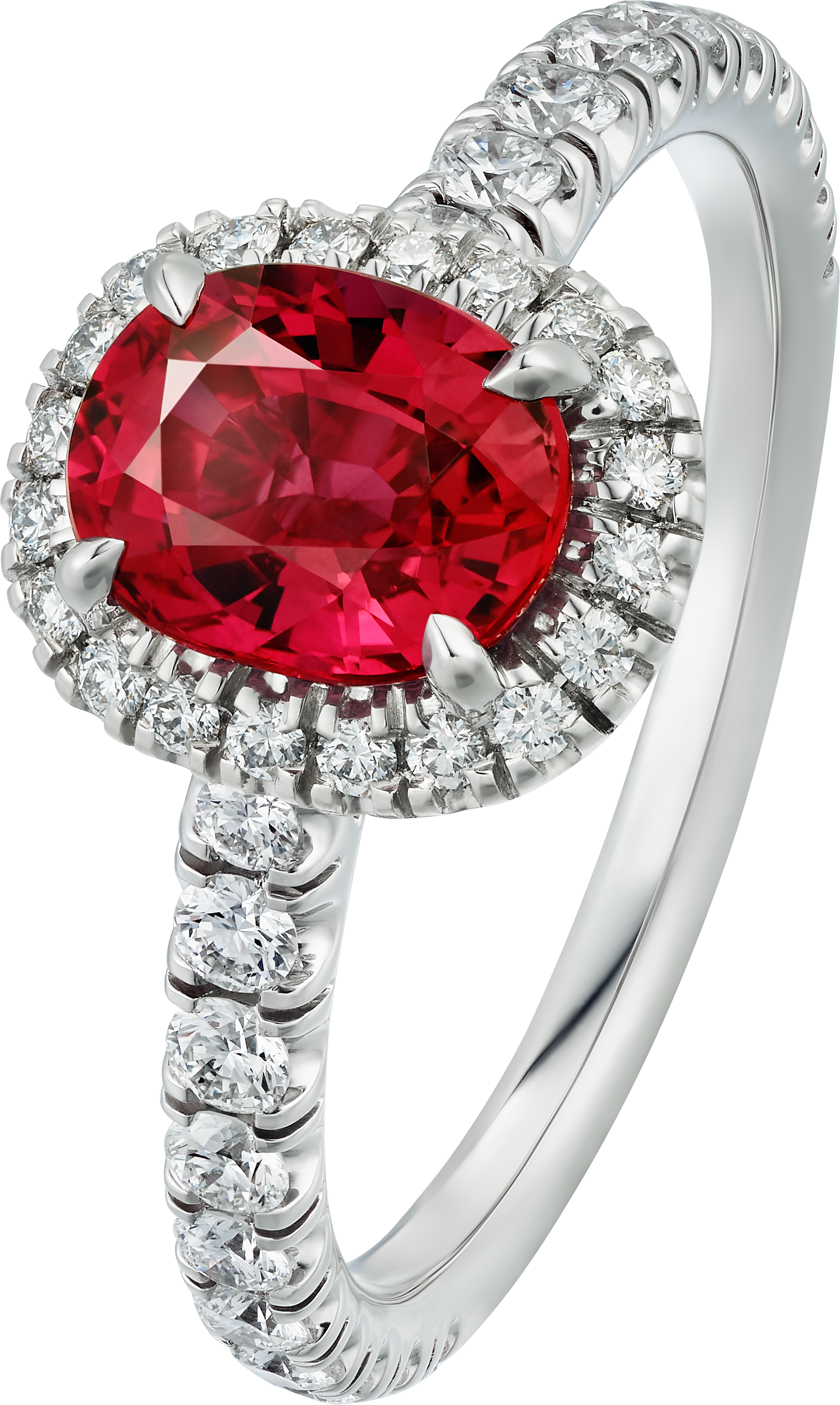 Cartier Destin&eacute;e solitaire, oval-cut ruby, paved 