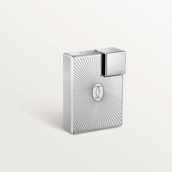 Double C de Cartier logo square lighter with Sunray motif in palladium finish Double C de Cartier logo square lighter with Sunray motif in palladium finish