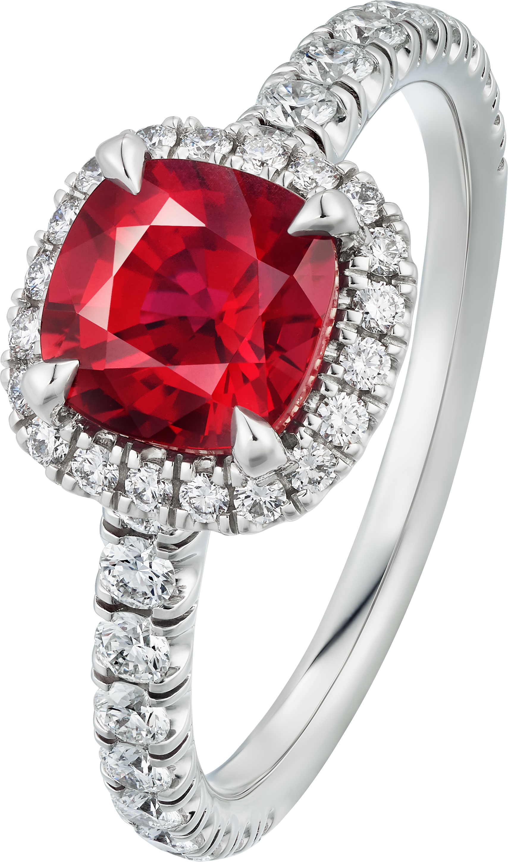 Cartier Destin&eacute;e solitaire, cushion-cut ruby, paved 