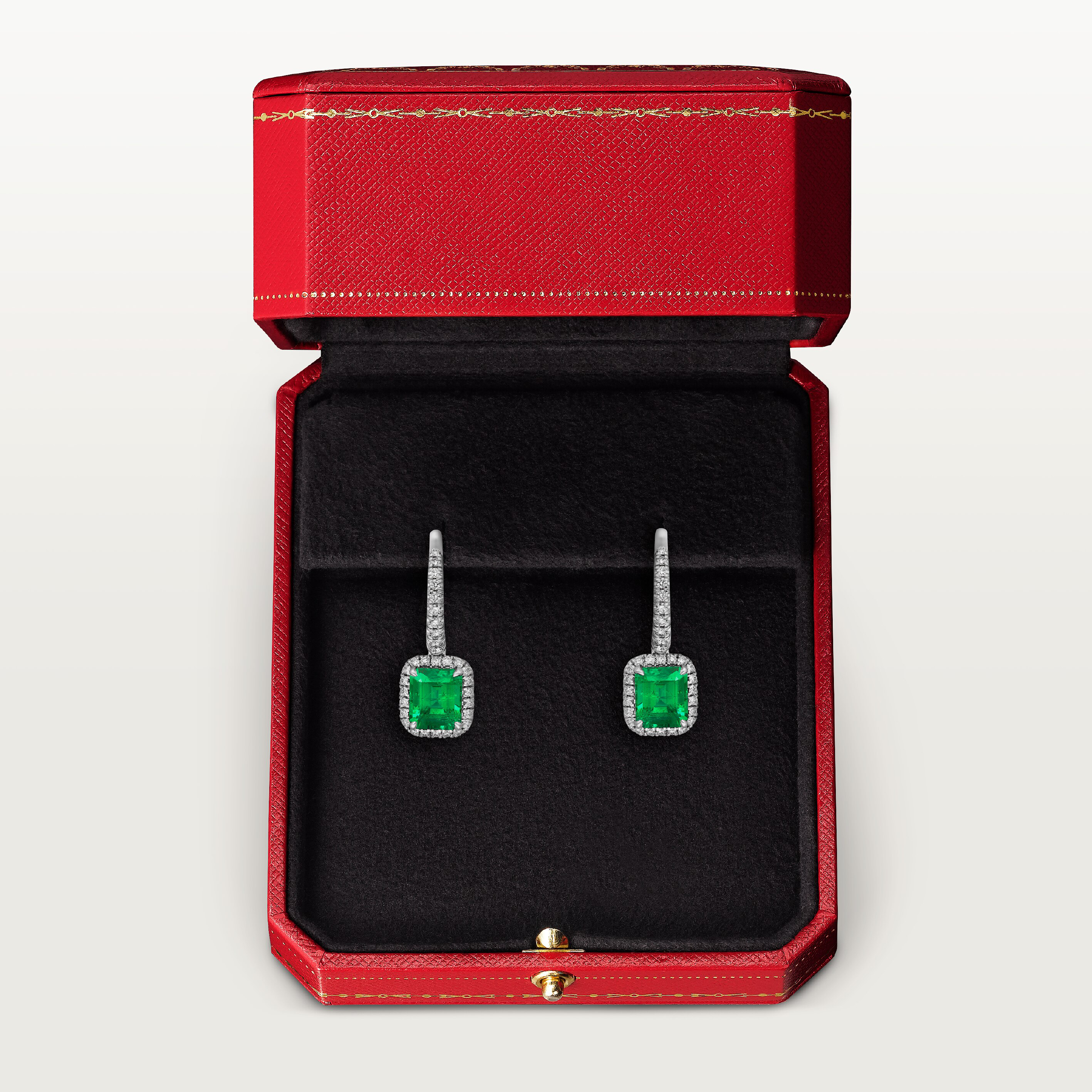 Cartier Destin&eacute;e sleeper earrings, 2 emerald-cut emeralds, paved, image 6