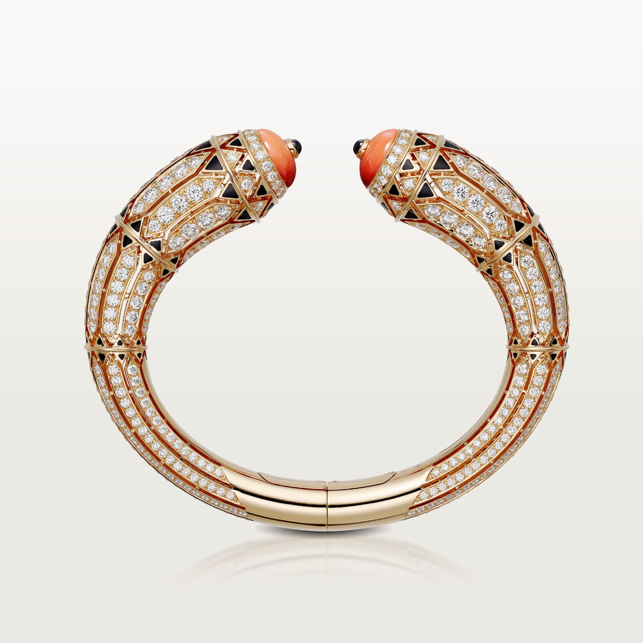 幾何與對比系列手環，珊瑚，鋪鑲鑽石