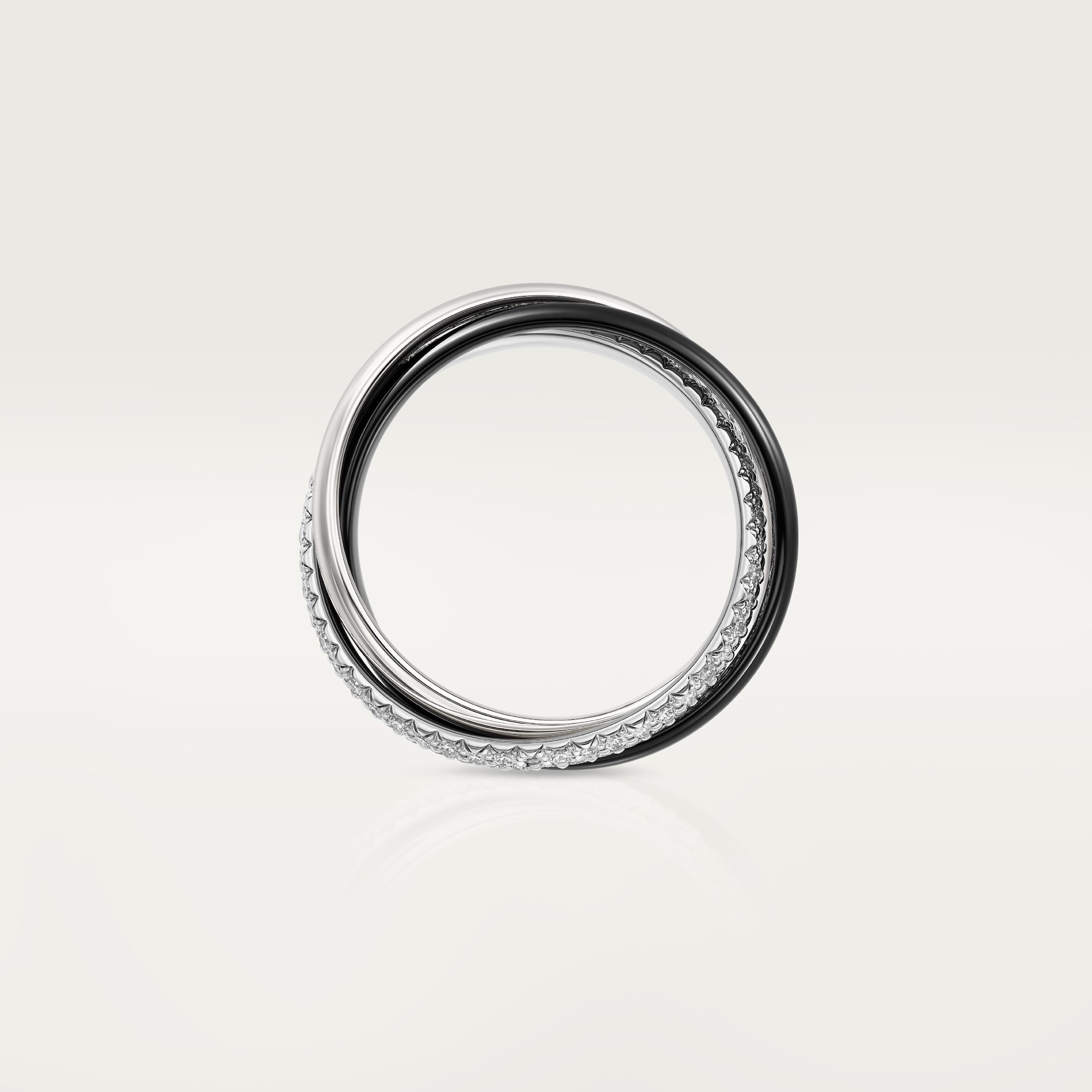 Trinity ring, ceramic, small model, half-paved