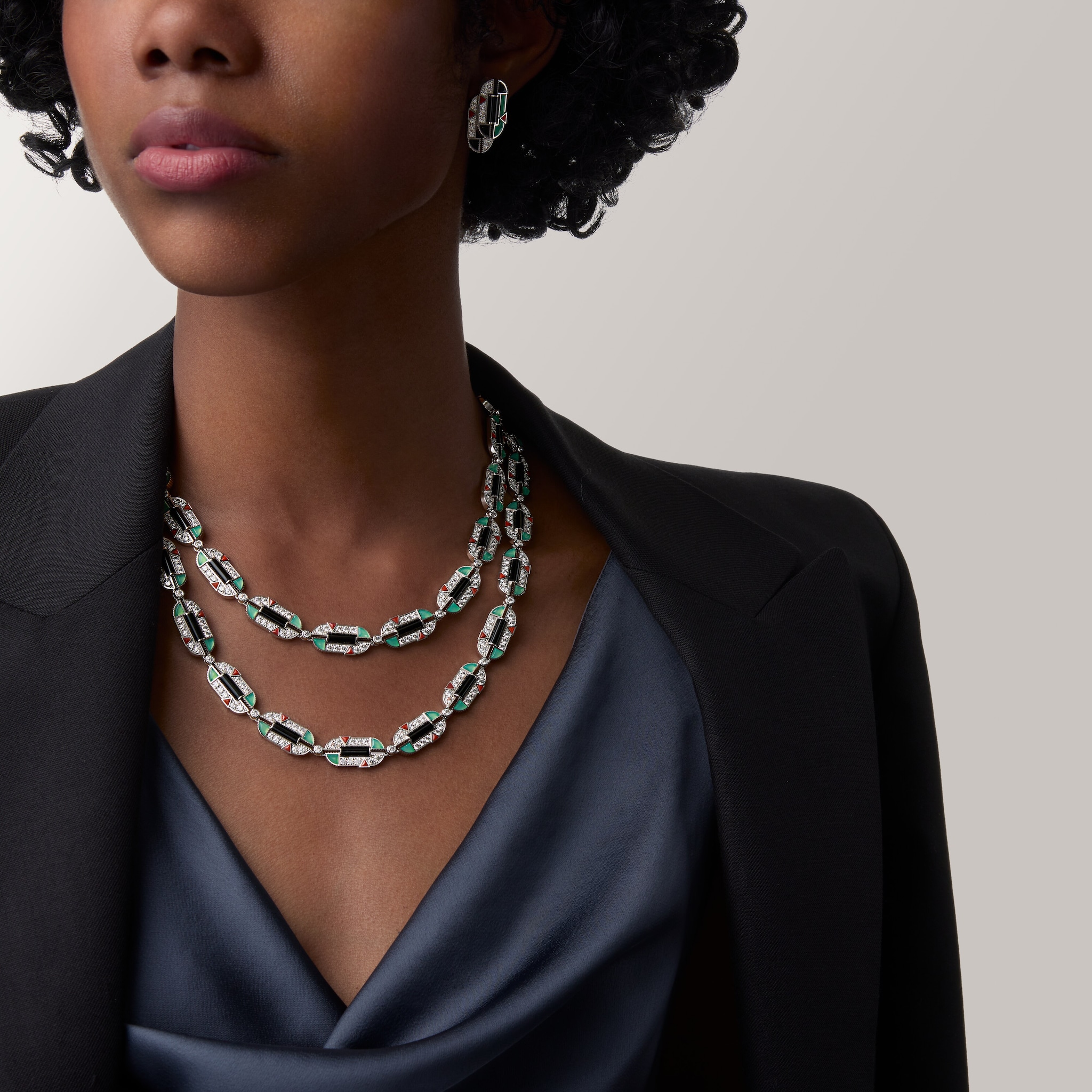 G&eacute;om&eacute;trie & Contrastes necklace, chrysoprase, transformable, paved, image 8