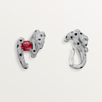 Panthère de Cartier earrings, cushion-cut ruby, paved Panthère de Cartier earrings, cushion-cut ruby, paved