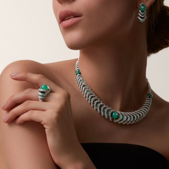 Géometrie & Contrastes earrings, chrysoprase, paved Géometrie & Contrastes earrings, chrysoprase, paved