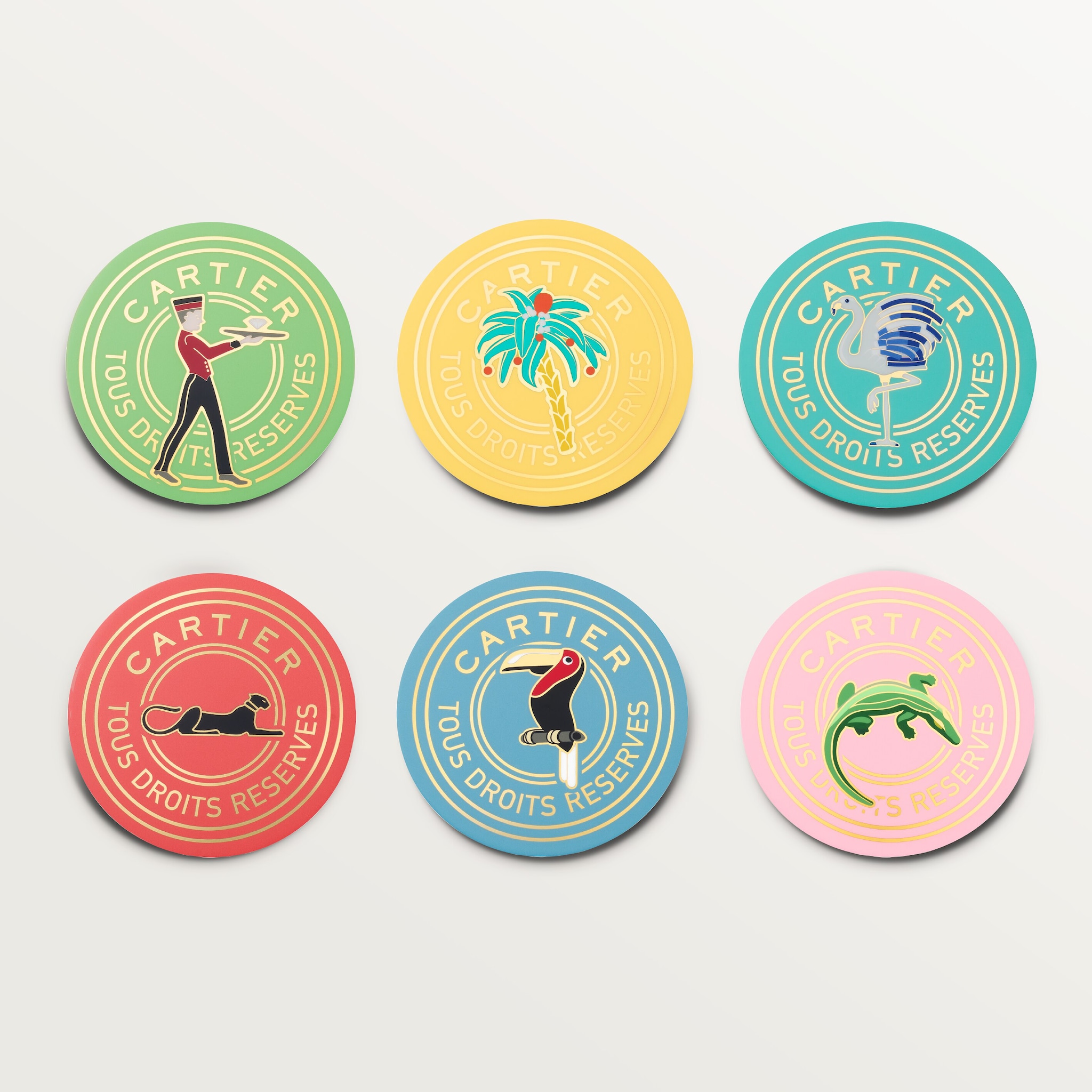 Set of six Cartier Characters coasters