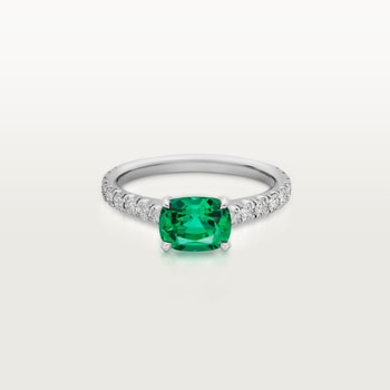 1895 solitaire, cushion-cut emerald, paved  1895 solitaire, cushion-cut emerald, paved
