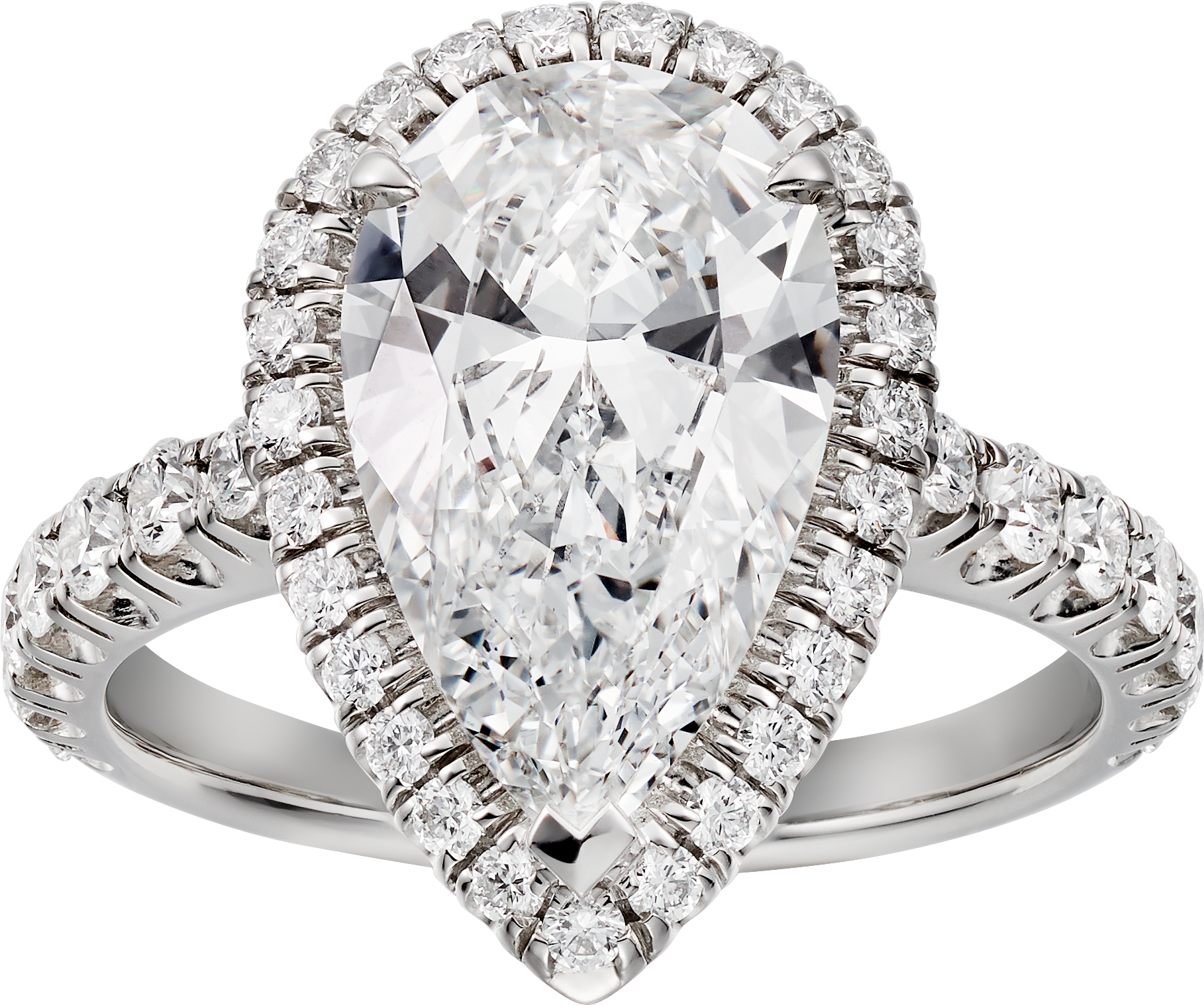 خاتم سوليتير "كارتييه دِستينيه"، ماسة بشكل الكمثرى، مرصوف 