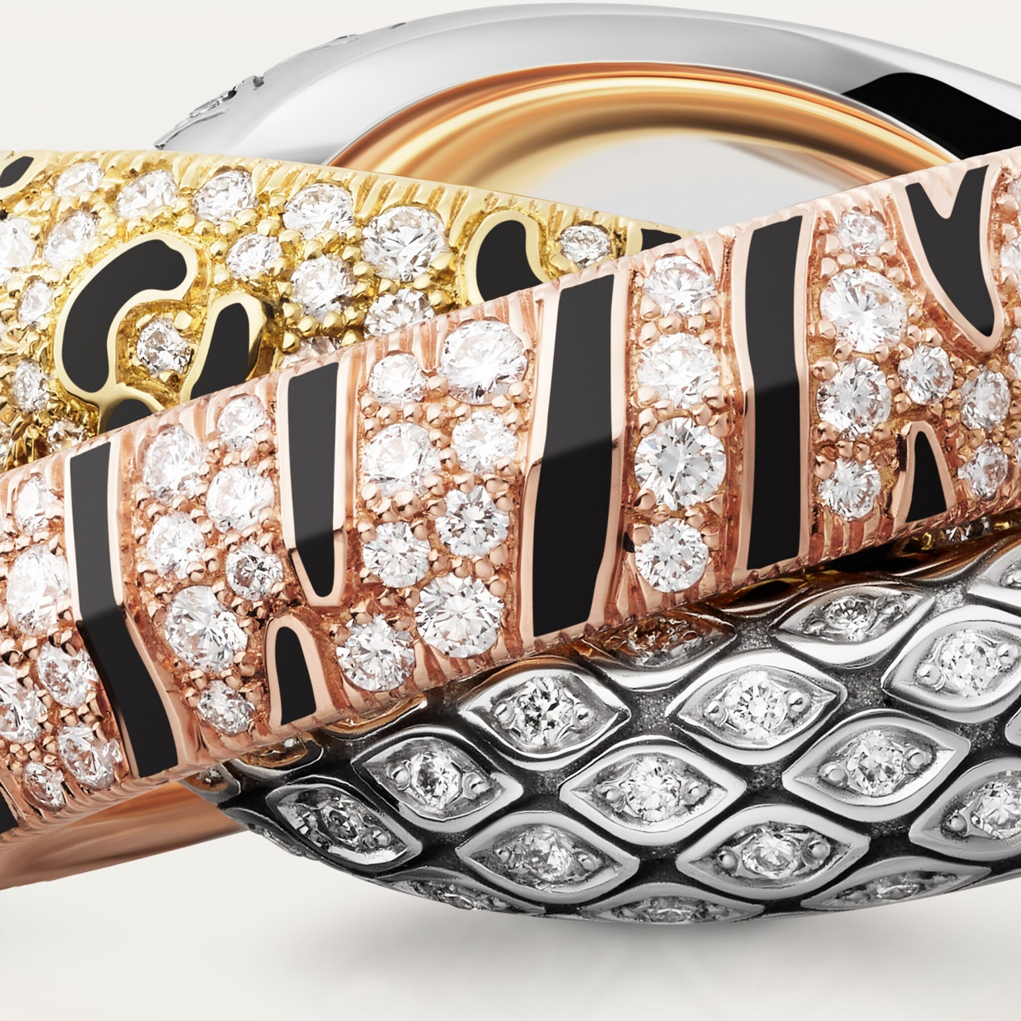 Trinity two-finger ring, lacquer, paved, image 5