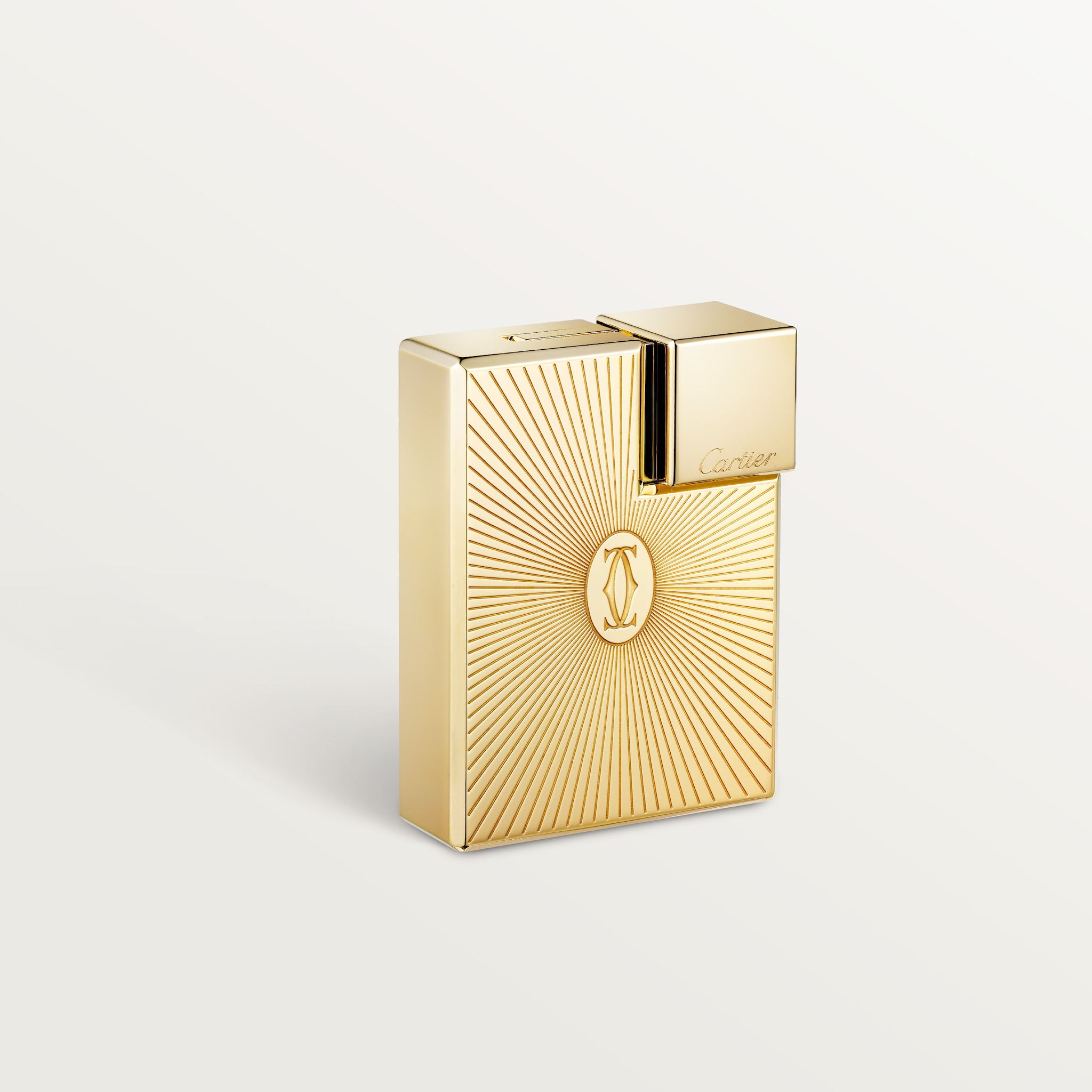 Double C de Cartier logo square lighter with Sunray motif in yellow-gold finish
