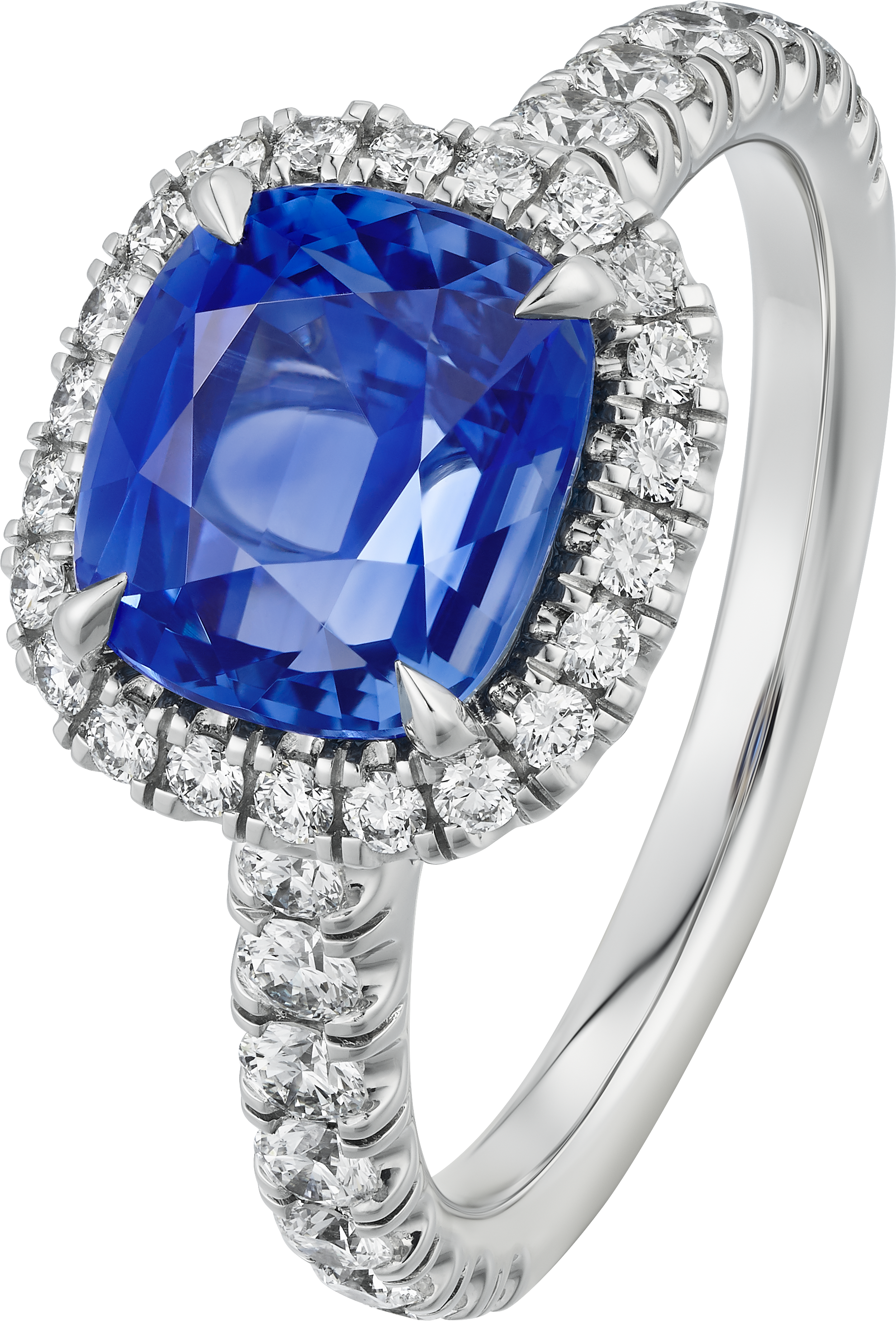 Cartier Destin&eacute;e solitaire, cushion-cut sapphire, paved 