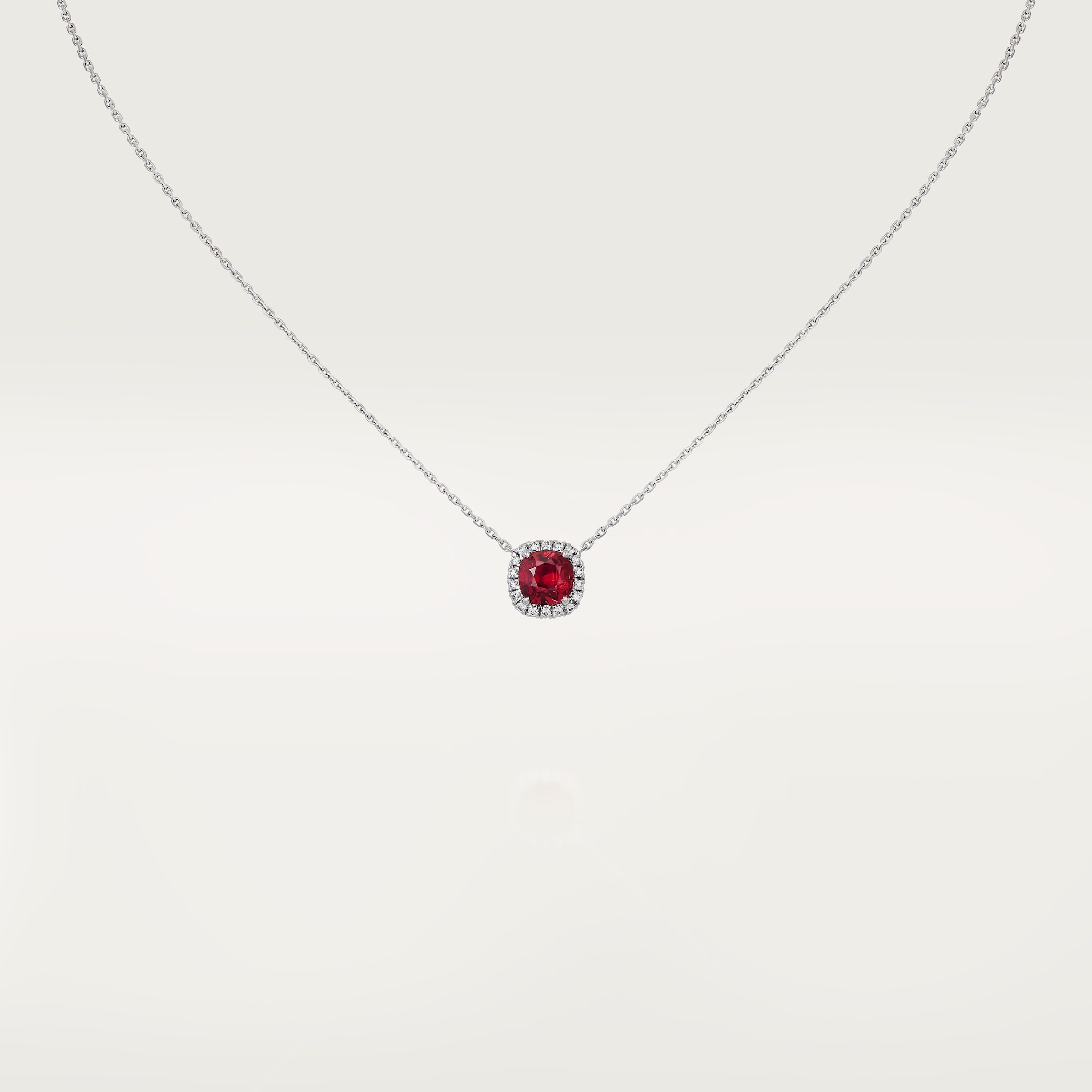 Cartier Destin&eacute;e pendant, cushion-cut ruby, paved 