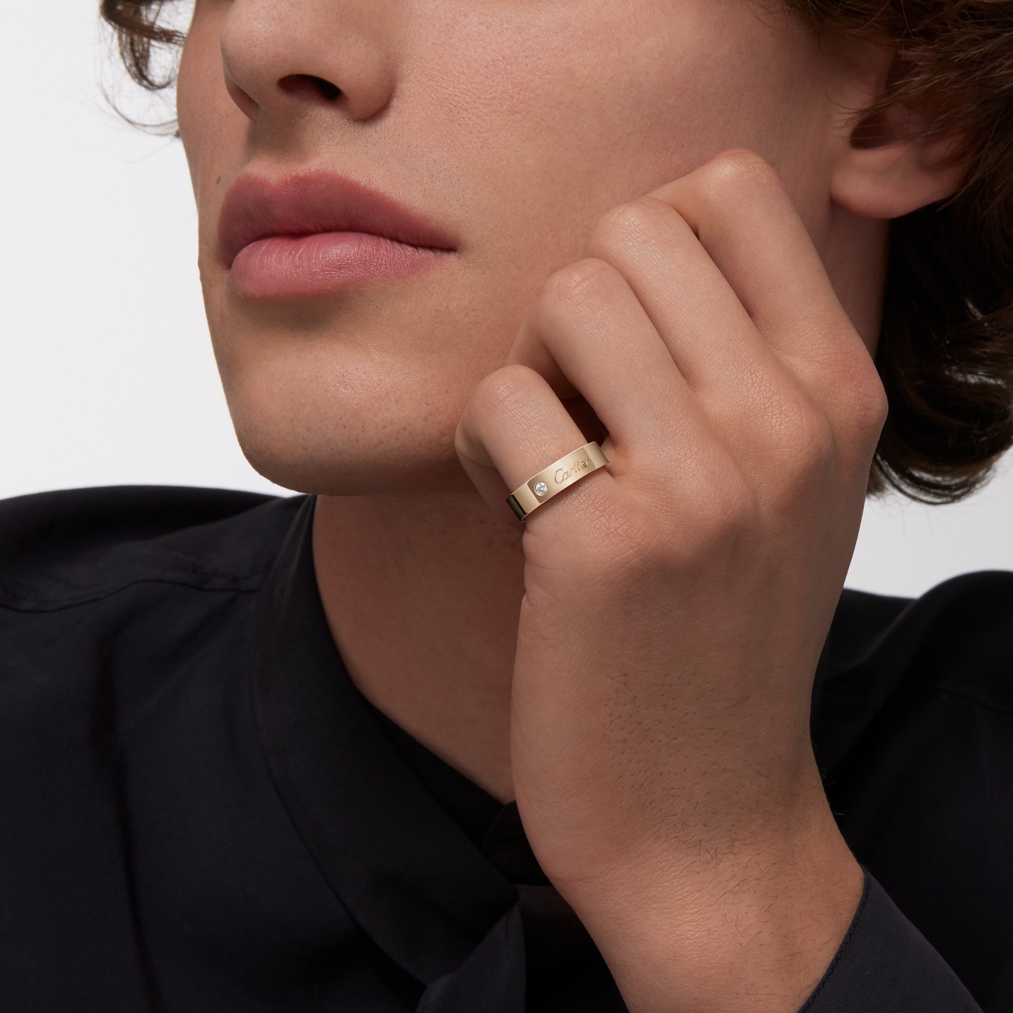 C 드 까르띠에 웨딩 링, 폭 5mm, 다이아몬드 1개