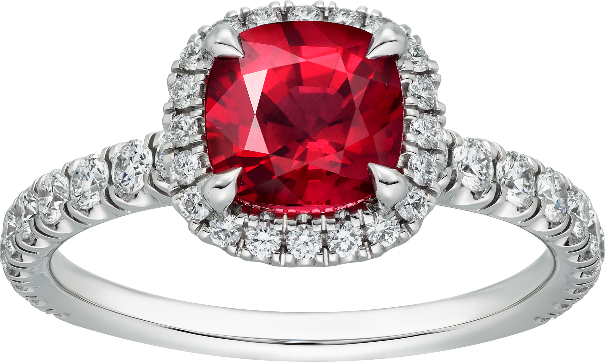 Cartier Destin&eacute;e solitaire, cushion-cut ruby, paved 