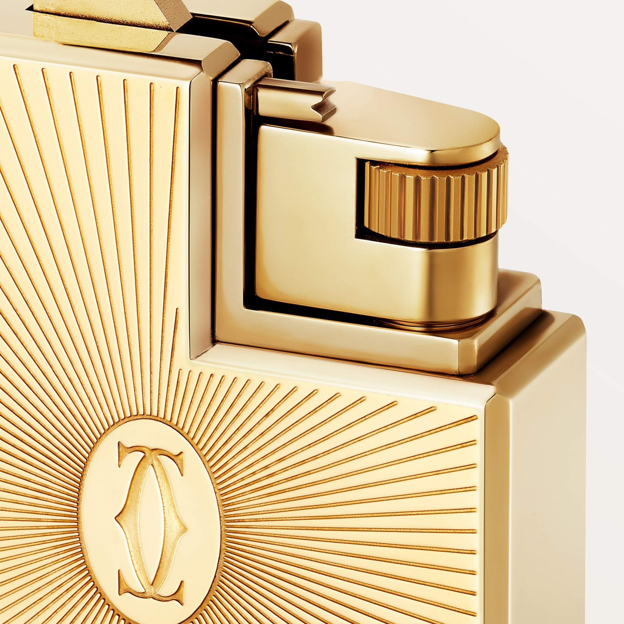 Double C de Cartier logo square lighter with Sunray motif in yellow-gold finish