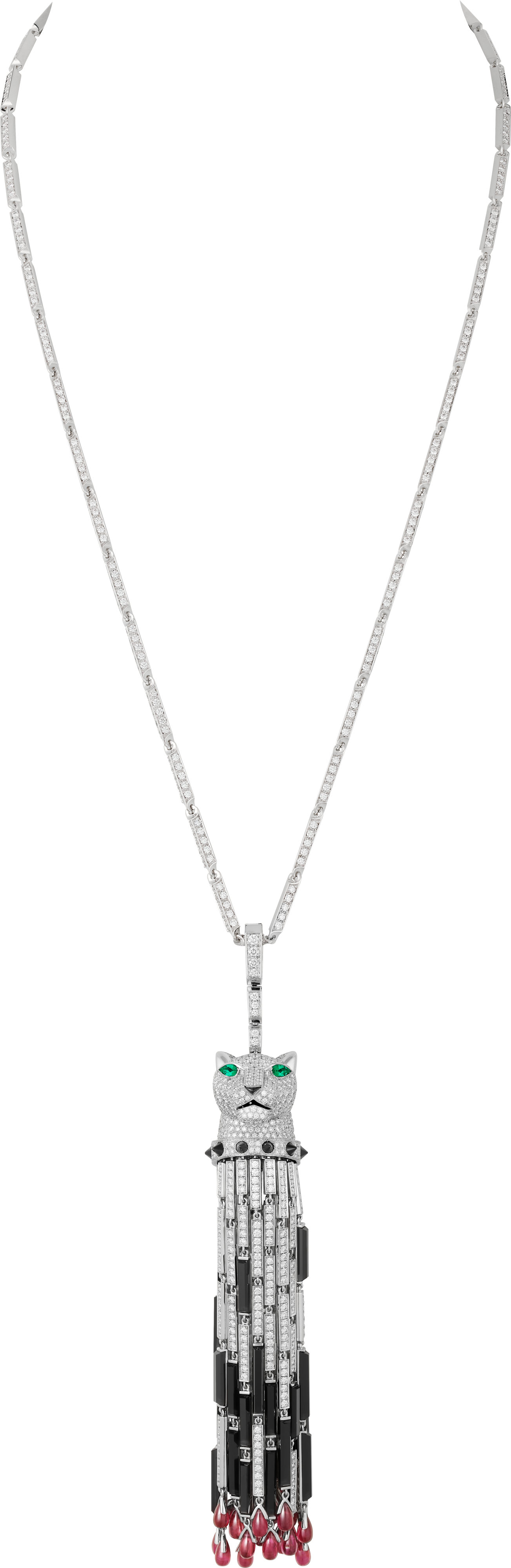 قلادة طويلة "پانتير دو كارتييه"، ياقوت أحمر، يمكن ارتداؤها بأساليب متعدّدة، موديل الحجم الكبير، مرصوفة 