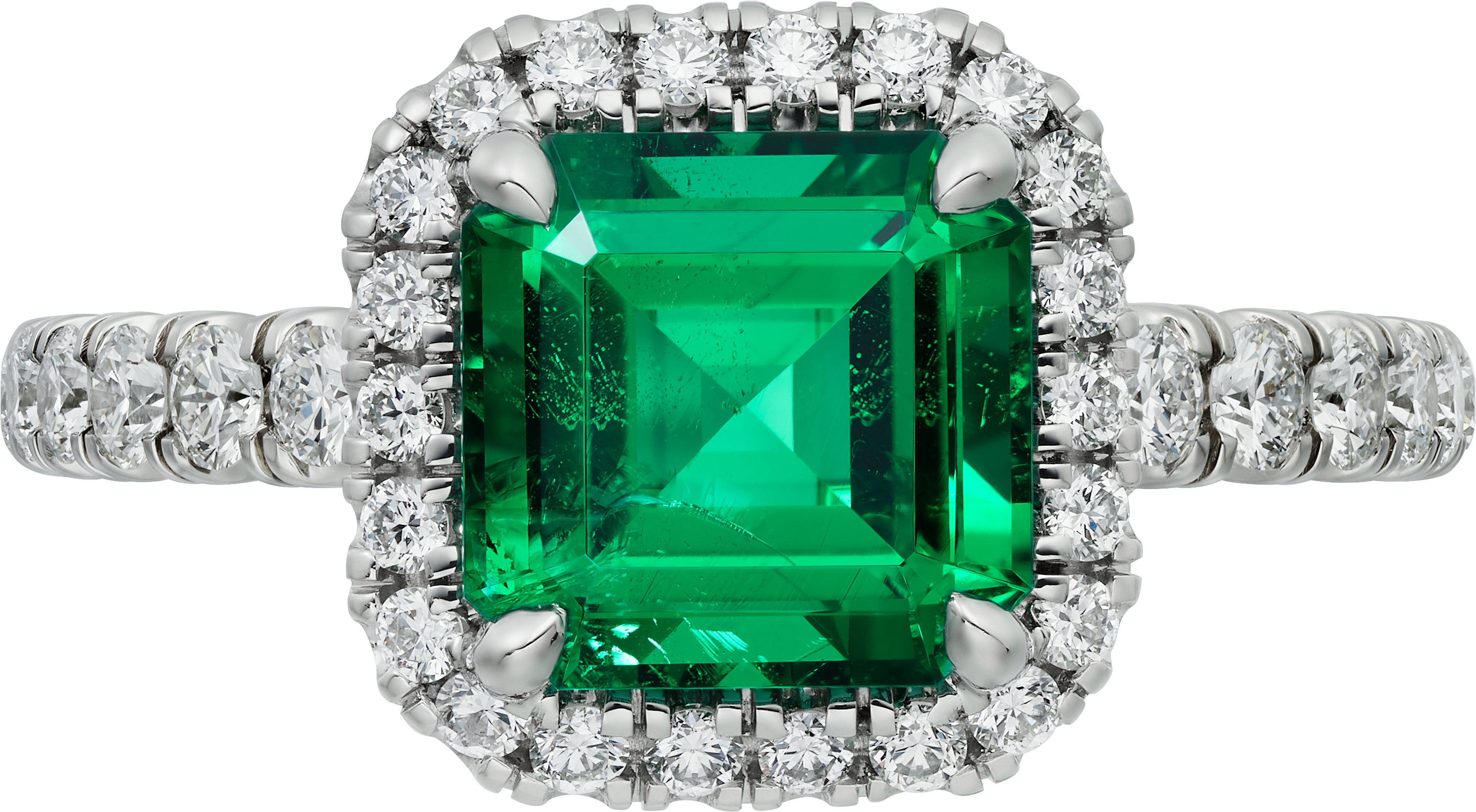 Cartier Destin&eacute;e solitaire, emerald-cut emerald, paved 