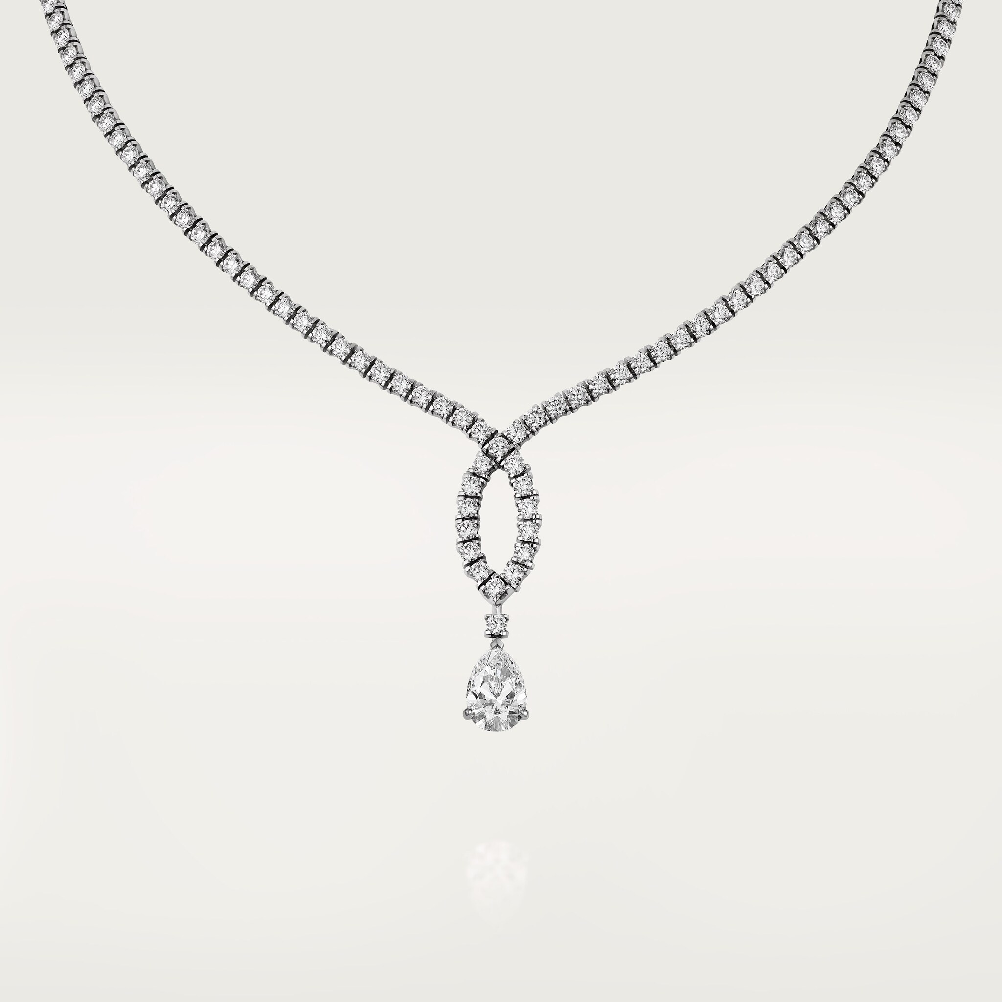 Long necklace, pear-cut diamond, paved 