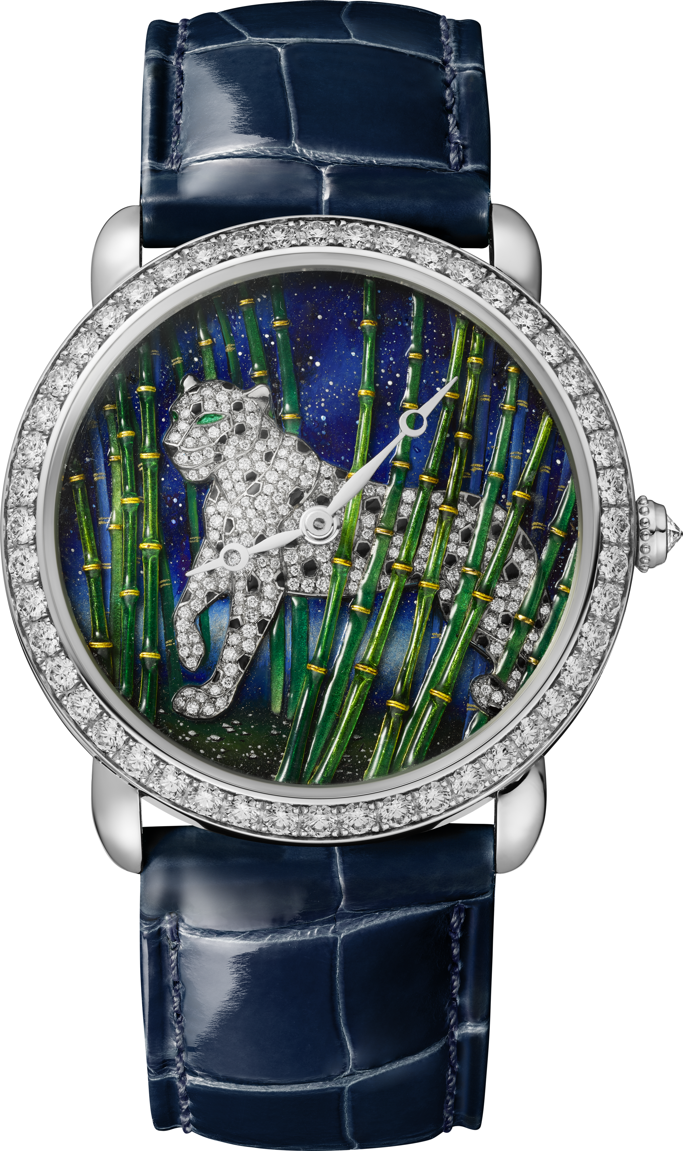 Ronde Louis Cartier Panth&egrave;re enamel filigree watch