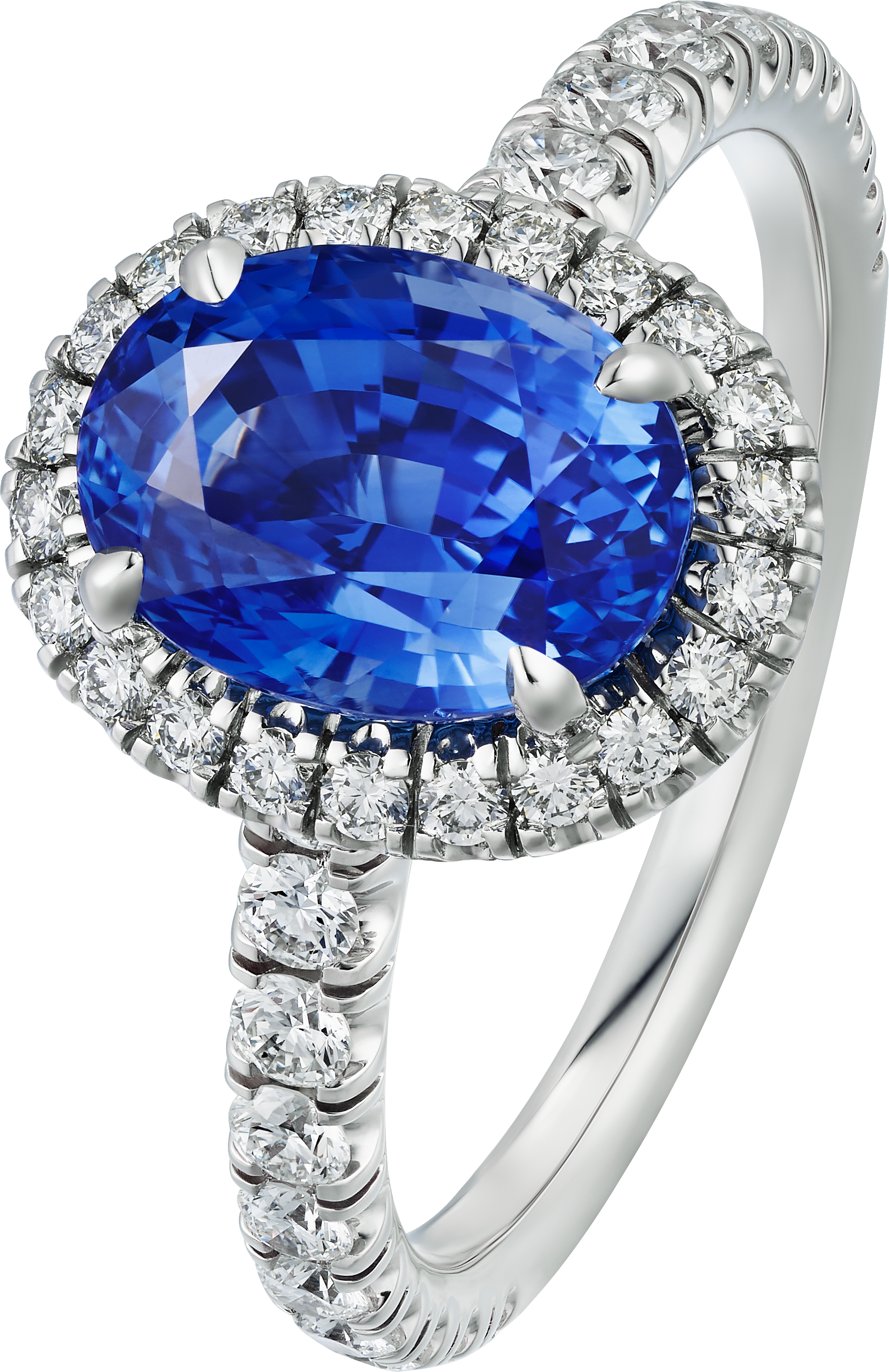 Cartier Destin&eacute;e solitaire, oval-cut sapphire, paved 