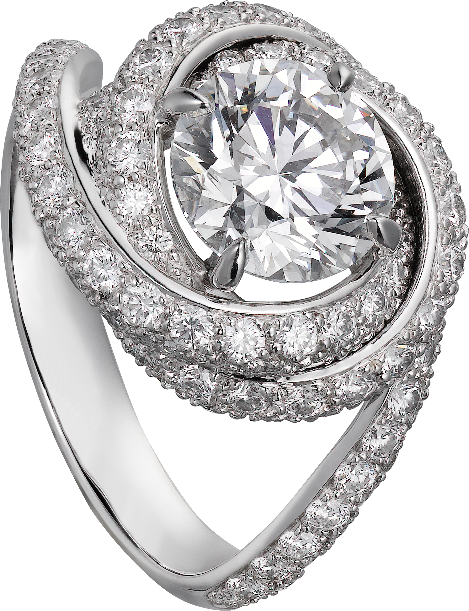 Trinity Ruban solitaire, brilliant-cut diamond, paved 