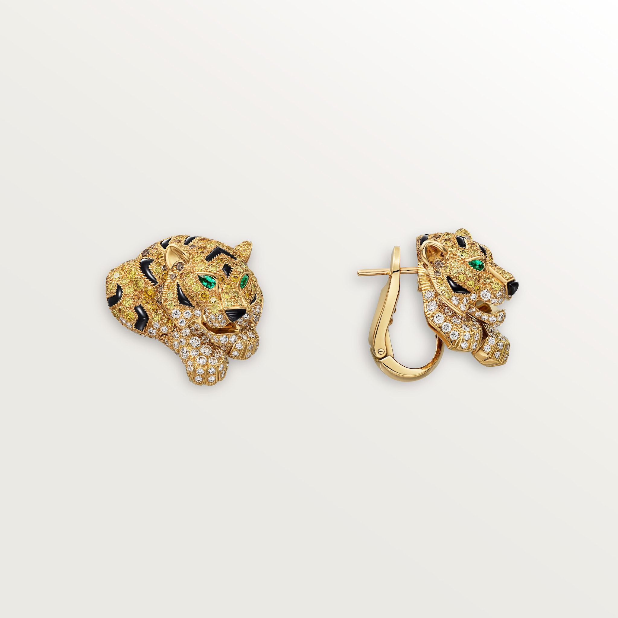 Faune et Flore de Cartier earrings, yellow, orange and brown diamonds, paved