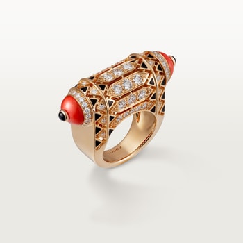 Géometrie & Contrastes ring, coral, paved Géometrie & Contrastes ring, coral, paved