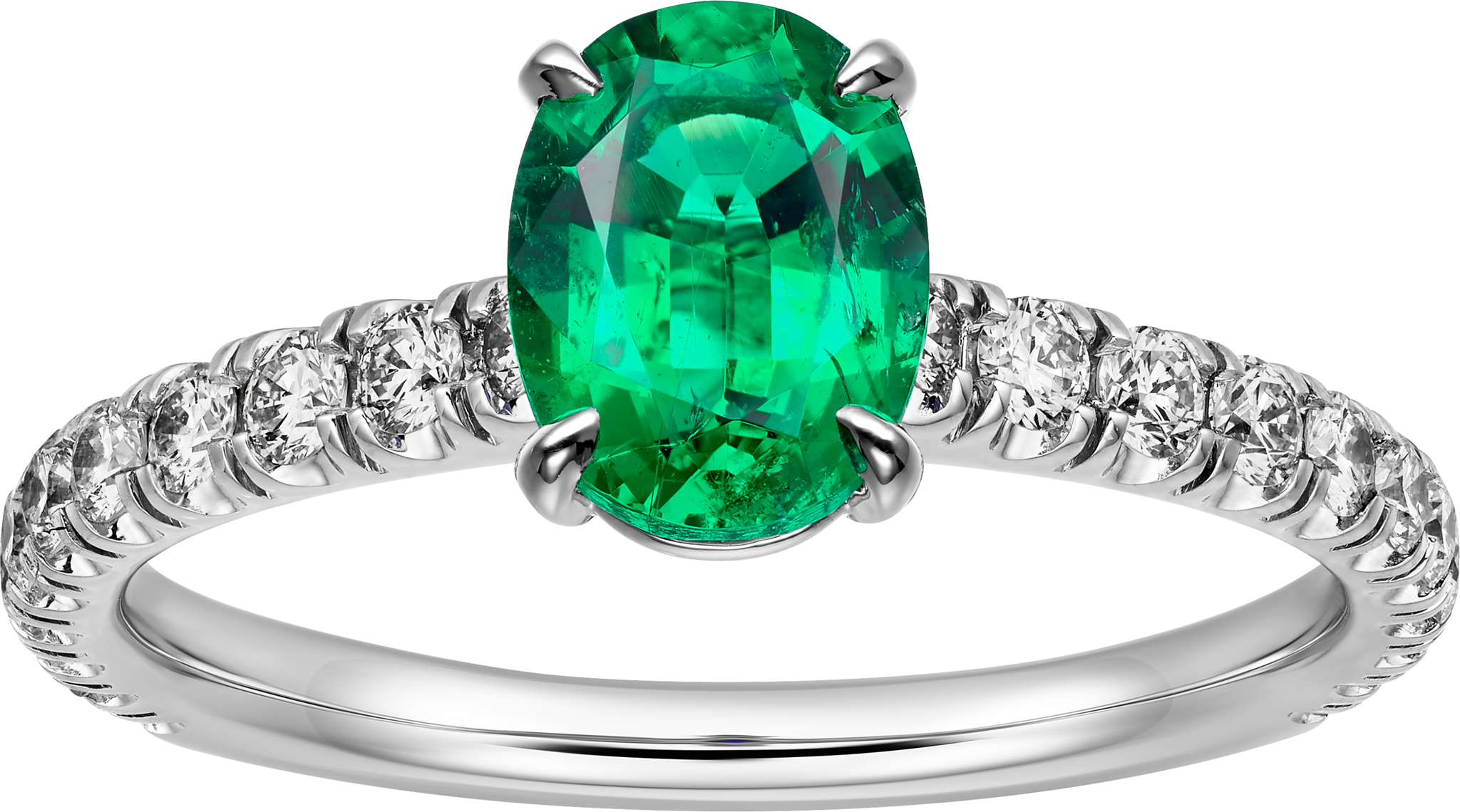 Solitaire 1895, &eacute;meraude taille ovale, pav&eacute; 