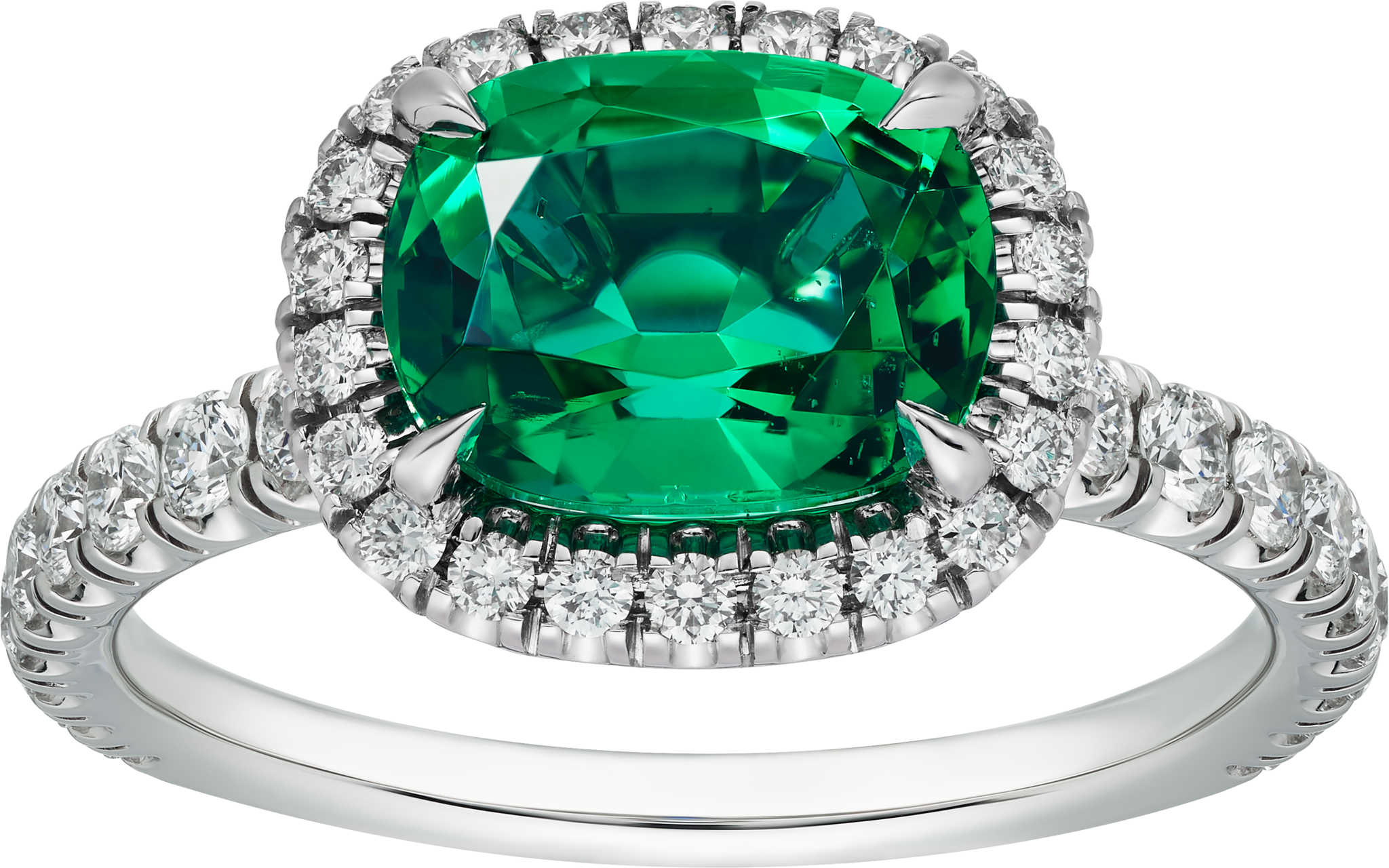 Cartier Destin&eacute;e solitaire, cushion-cut emerald, paved 