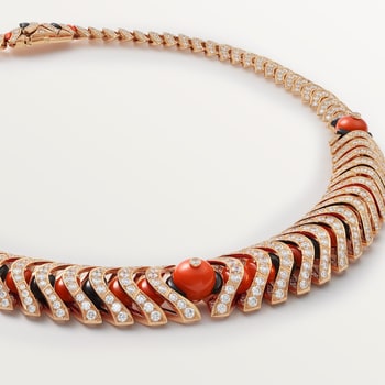 Géometrie & Contrastes necklace, coral, paved Géometrie & Contrastes necklace, coral, paved