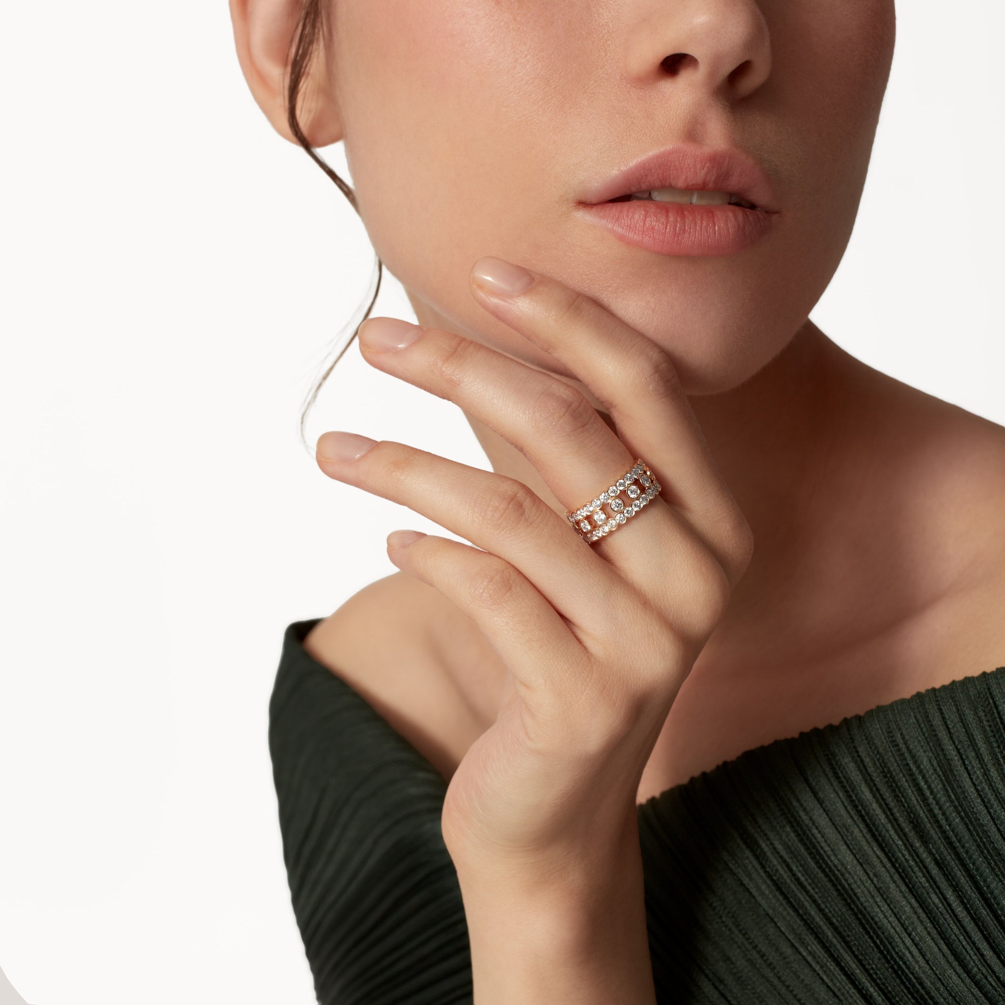 Broderie de Cartier ring, triple row, diamonds