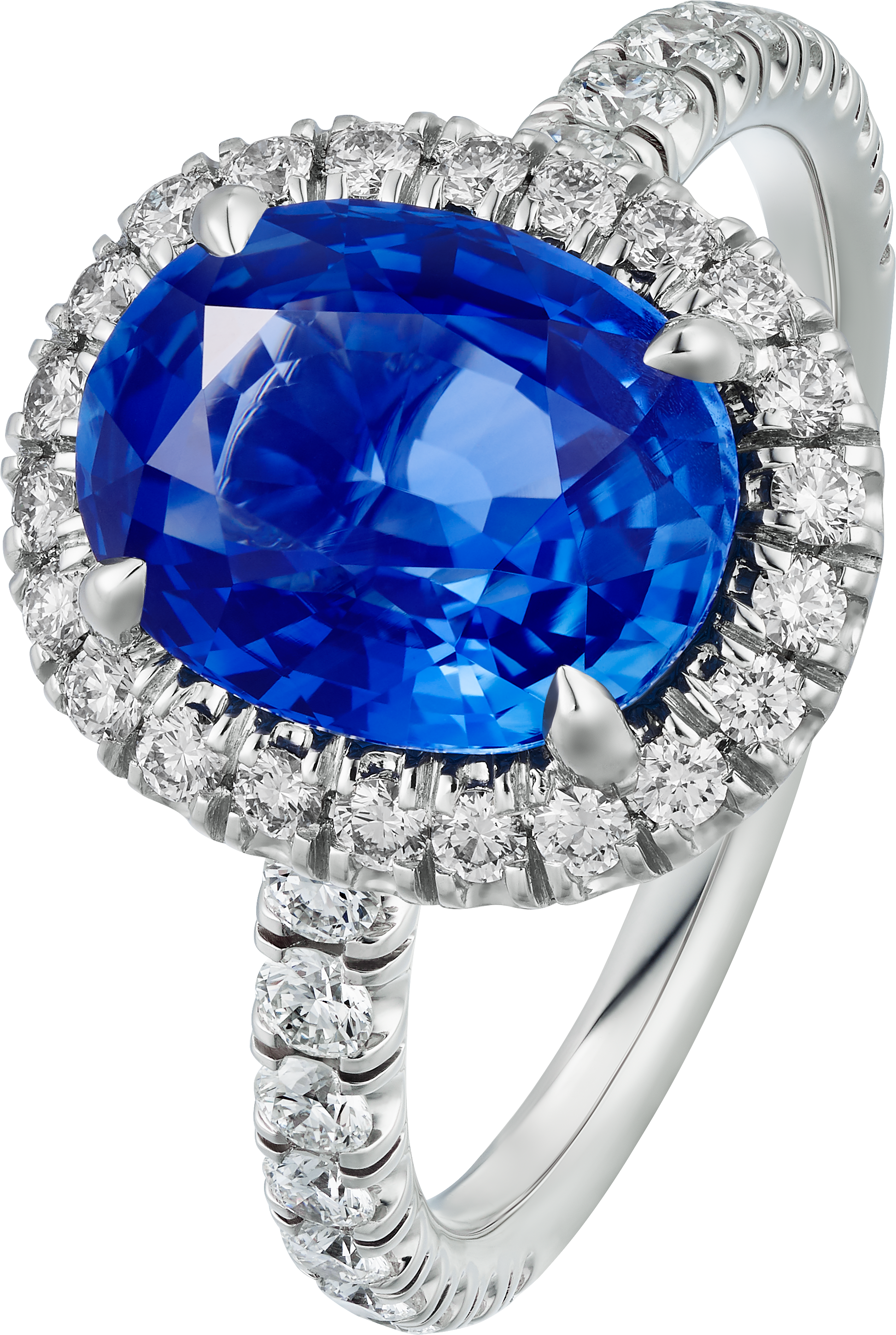 Cartier Destin&eacute;e solitaire, oval-cut sapphire, paved 