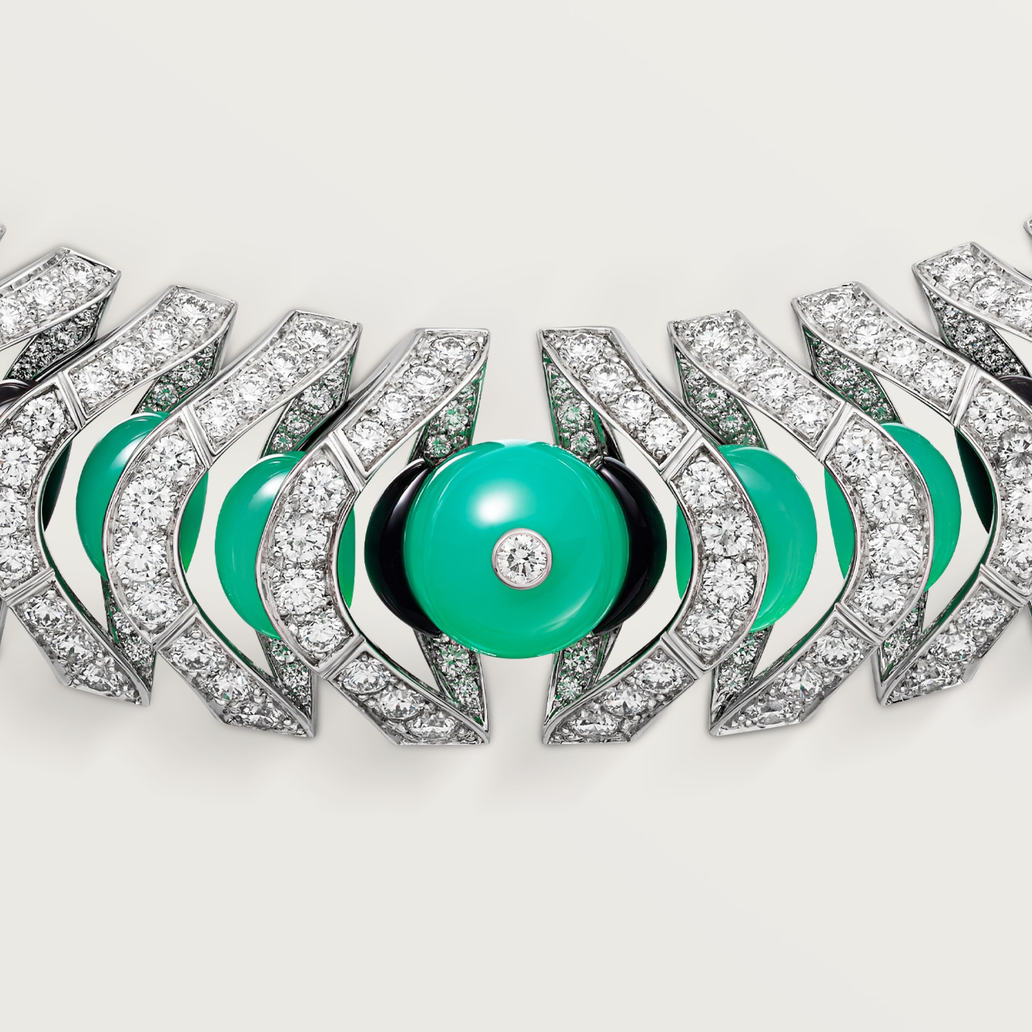 G&eacute;ometrie & Contrastes necklace, chrysoprase, paved, image 7