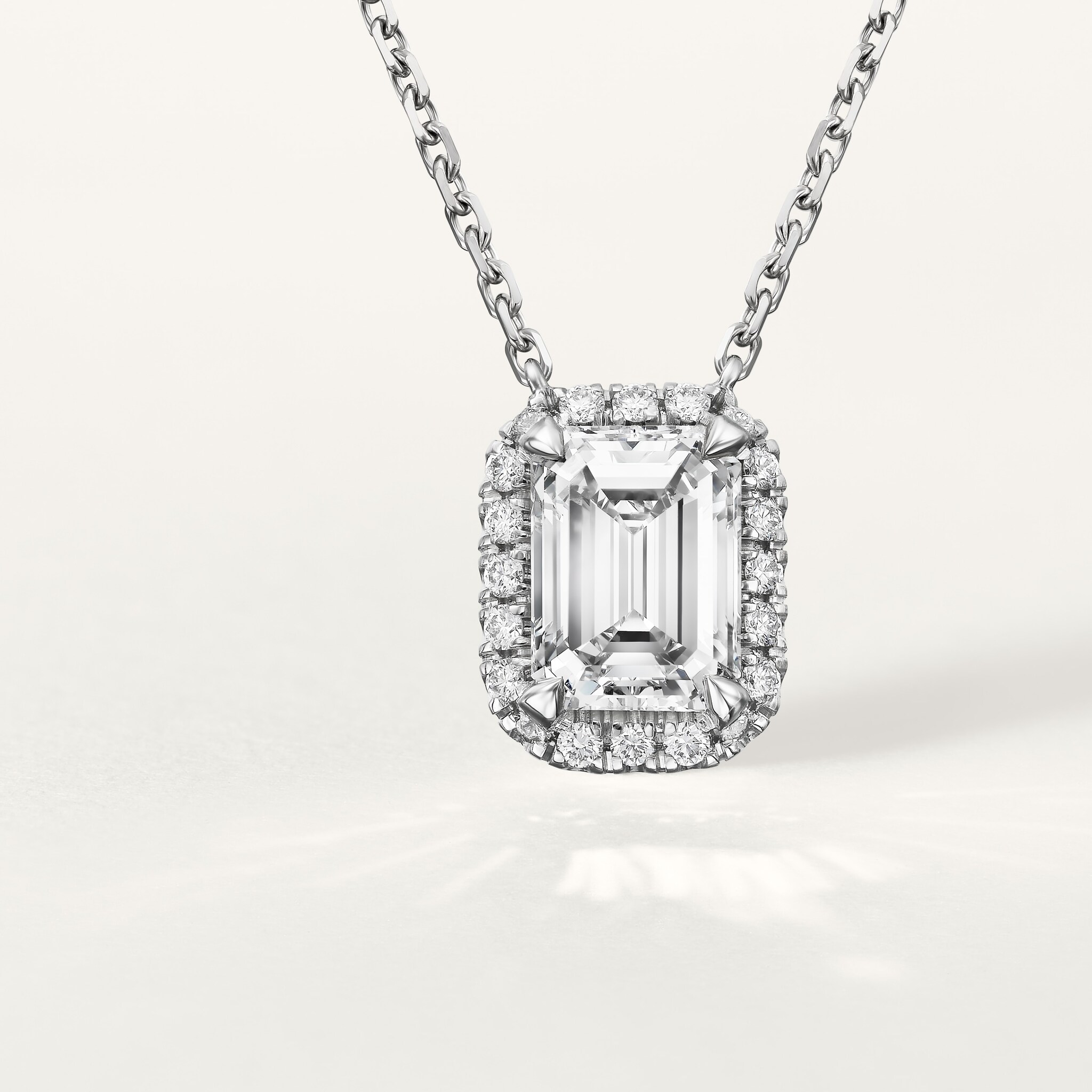 Cartier Destin&eacute;e pendant, emerald-cut diamond, paved 