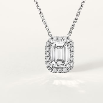 Cartier Destinée pendant, emerald-cut diamond, paved  Cartier Destinée pendant, emerald-cut diamond, paved