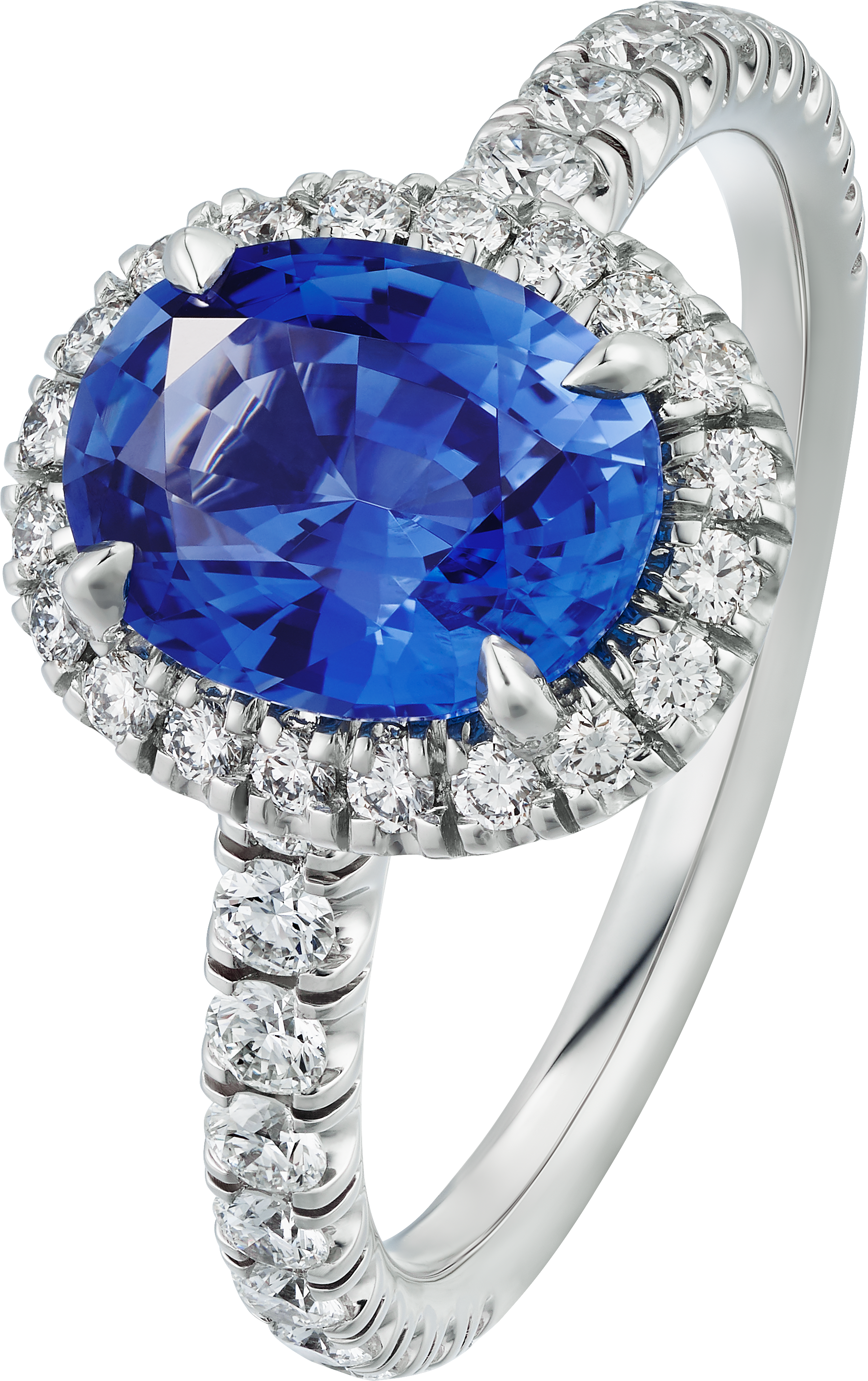 Cartier Destin&eacute;e solitaire, oval-cut sapphire, paved 