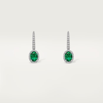 Cartier Destinée sleeper earrings, 2 oval-cut emeralds, paved Cartier Destinée sleeper earrings, 2 oval-cut emeralds, paved