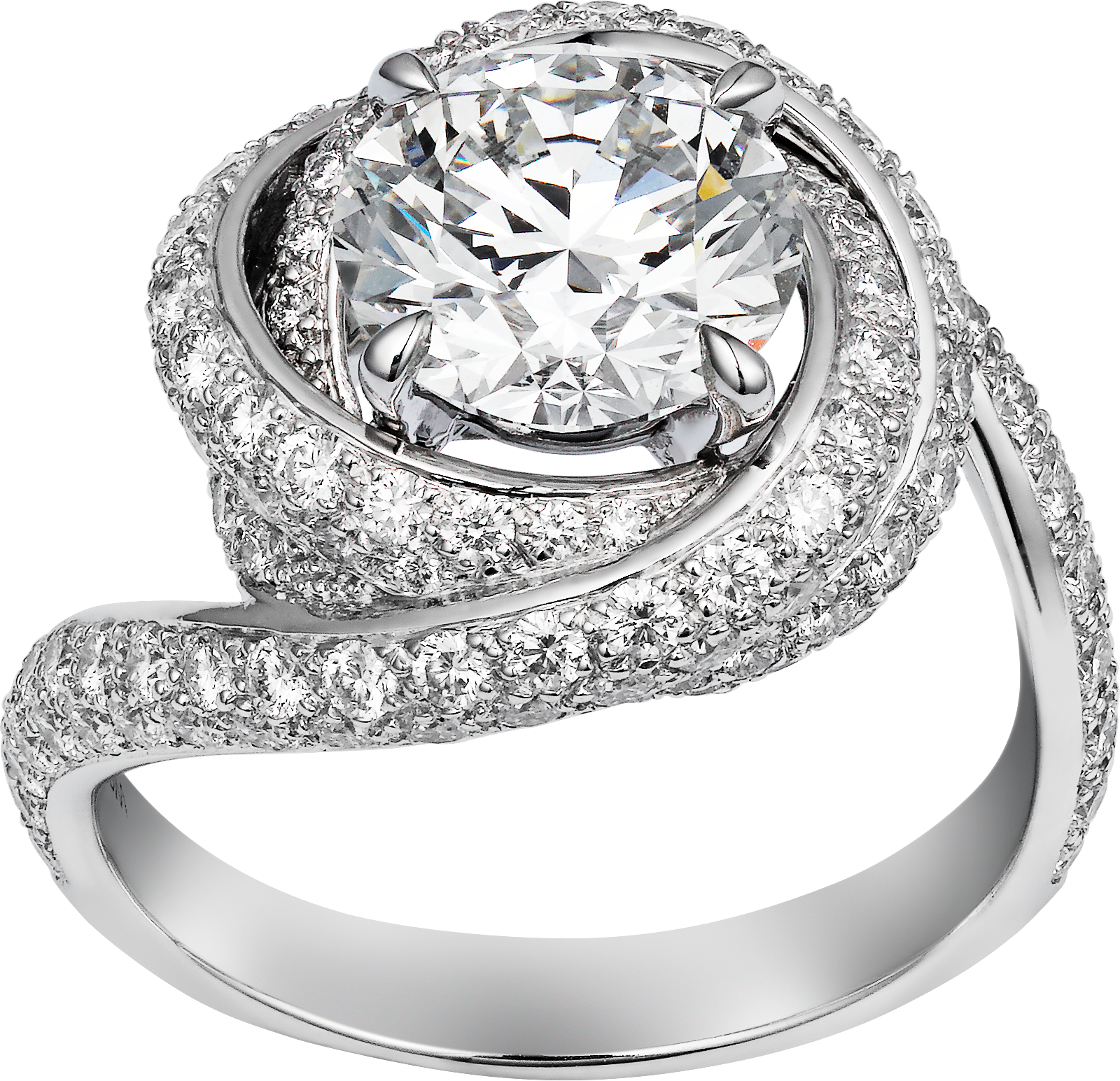 Trinity Ruban solitaire, brilliant-cut diamond, paved 