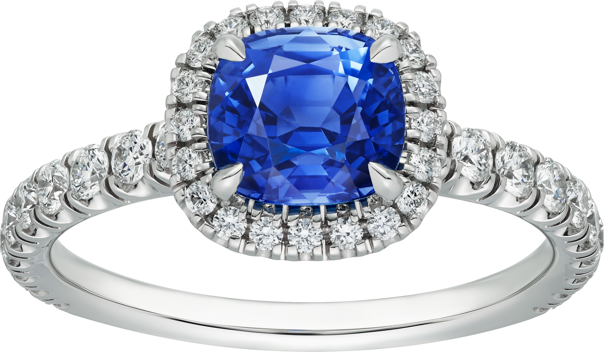 Cartier Destin&eacute;e solitaire, cushion-cut sapphire, paved 