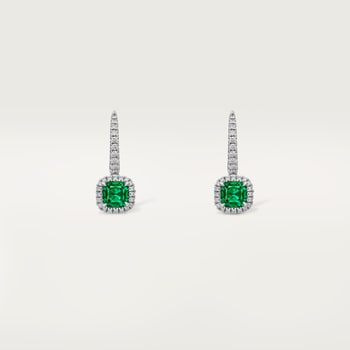 Cartier Destinée sleeper earrings, 2 cushion-cut emeralds, paved  Cartier Destinée sleeper earrings, 2 cushion-cut emeralds, paved