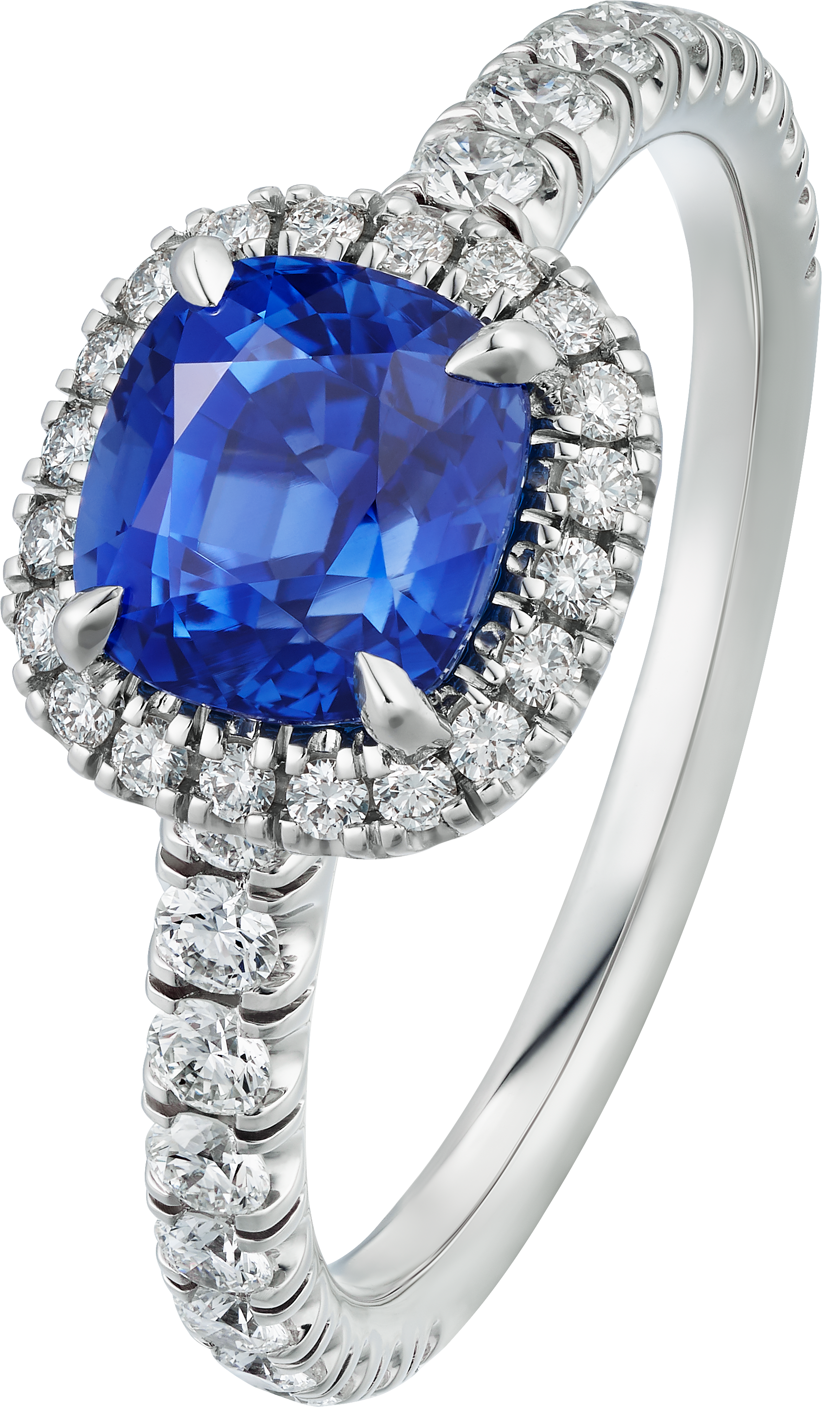 Cartier Destin&eacute;e solitaire, cushion-cut sapphire, paved 