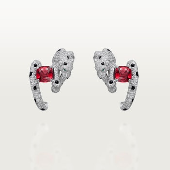 Panthère de Cartier earrings, cushion-cut ruby, paved Panthère de Cartier earrings, cushion-cut ruby, paved