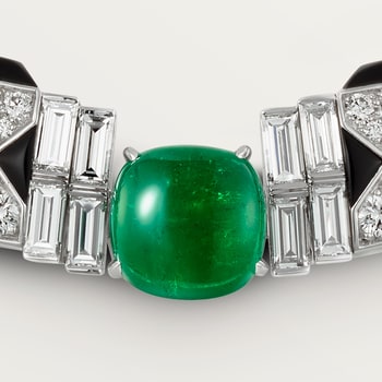 Panthère de Cartier necklace, cabochon-cut emerald, paved  Panthère de Cartier necklace, cabochon-cut emerald, paved
