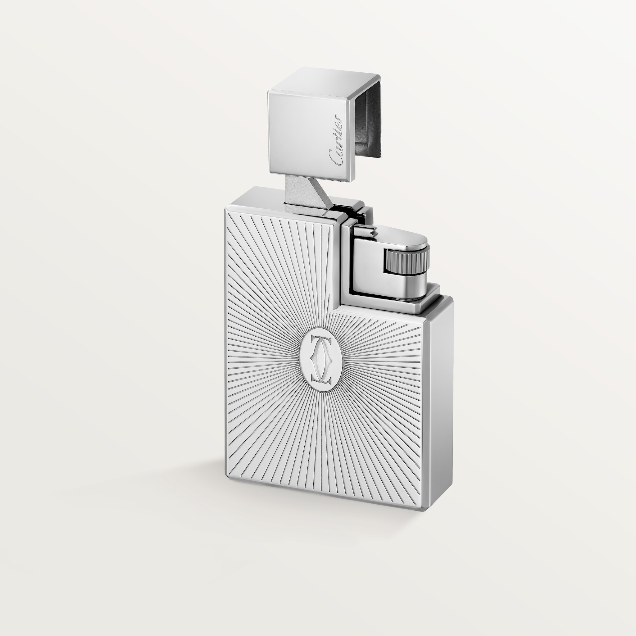 Double C de Cartier logo square lighter with Sunray motif in palladium finish