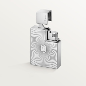 Double C de Cartier logo square lighter with Sunray motif in palladium finish Double C de Cartier logo square lighter with Sunray motif in palladium finish
