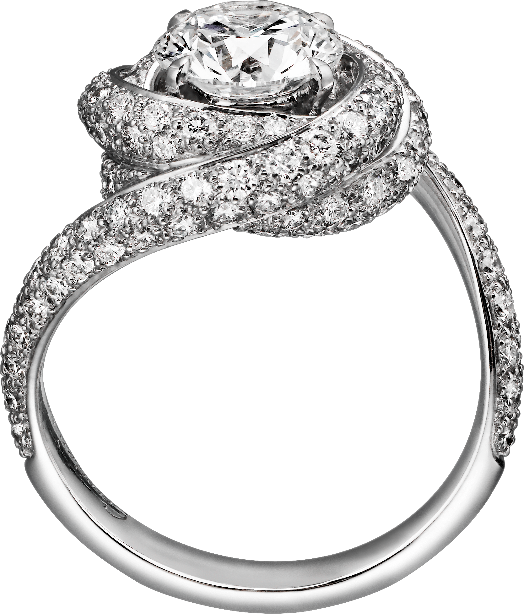 Trinity Ruban solitaire, brilliant-cut diamond, paved 