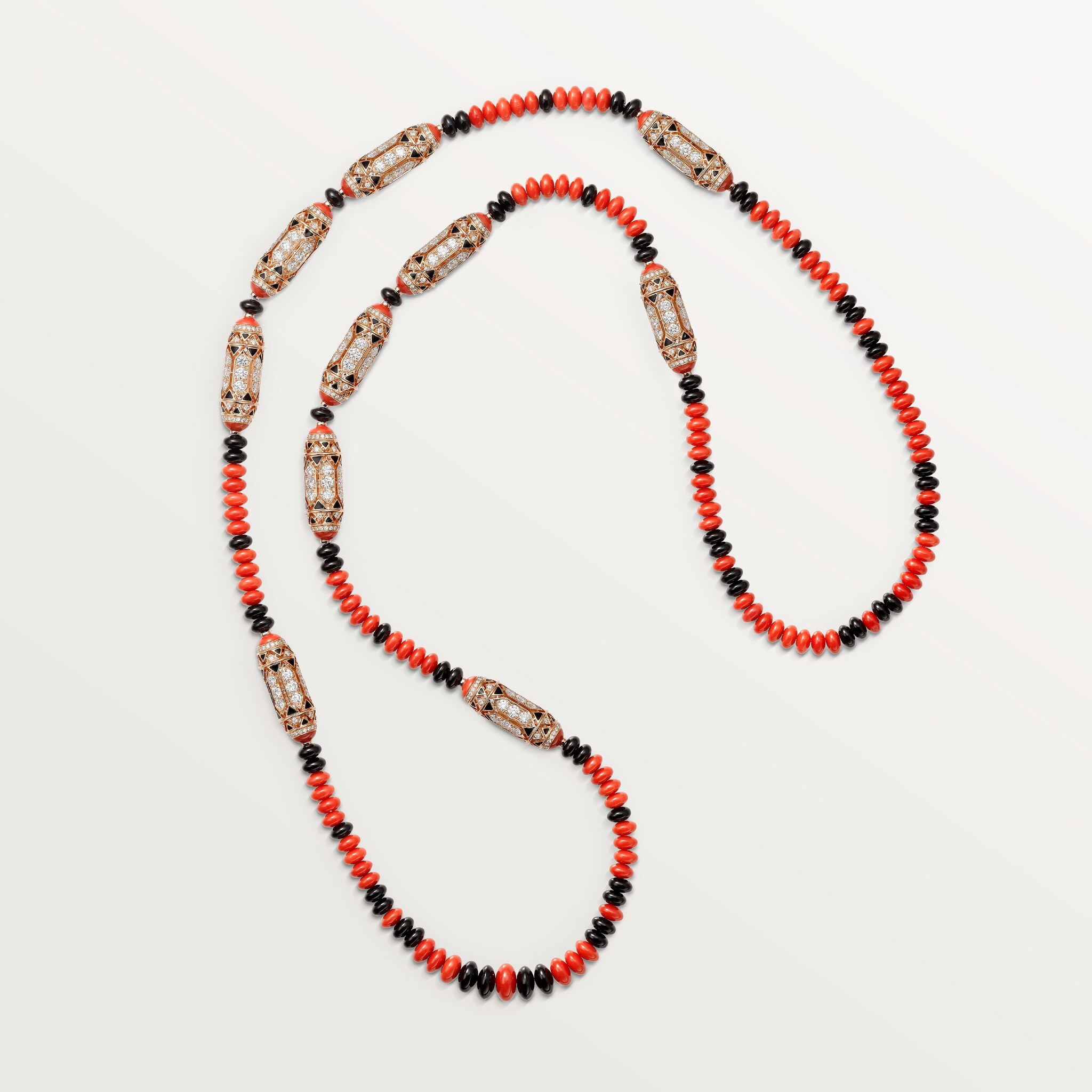 Collier G&eacute;ometrie & Contrastes, corail, pav&eacute;