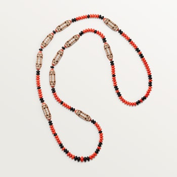 Géometrie & Contrastes necklace, coral, paved Géometrie & Contrastes necklace, coral, paved